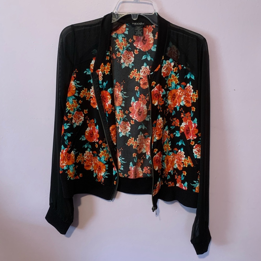Flowery Mesh Sleeve Jacket